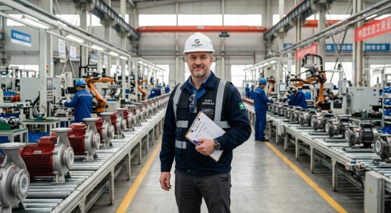 Эксперт по промышленному оборудованию в сборочном цеху завода, визуализация профессионального контроля качества для обеспечения надежности поставок